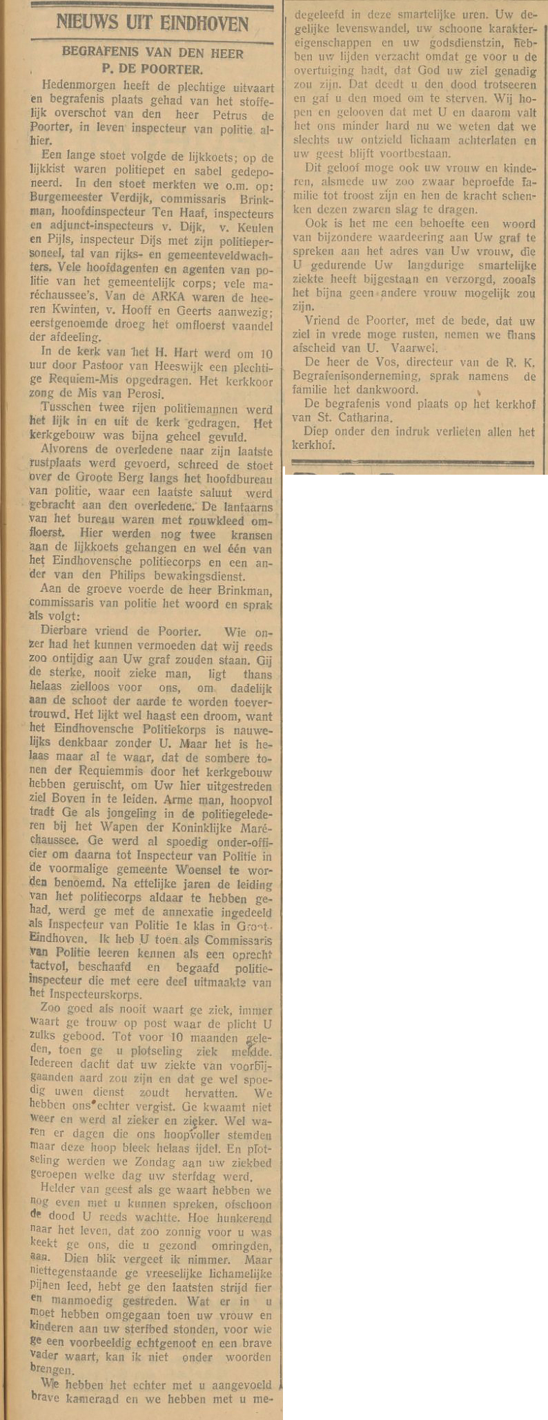 krantenartikel uitvaart de poorter 1932